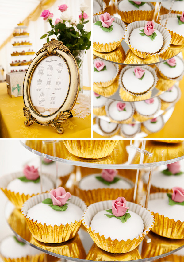 We had plain sponge cup cakes with ivory icing and a delicate pink rosebud 