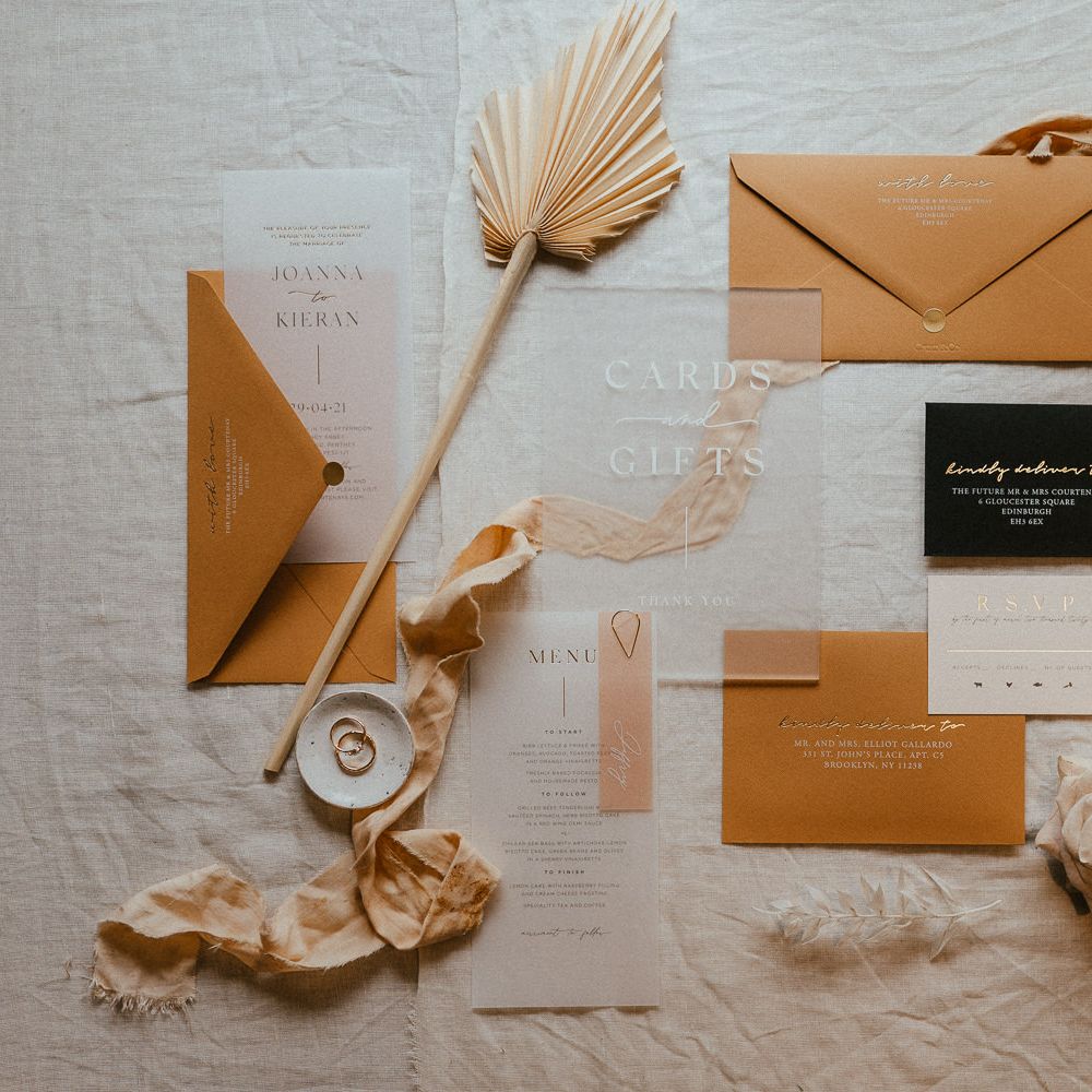 Brown, black and white stationery suite with vellum 