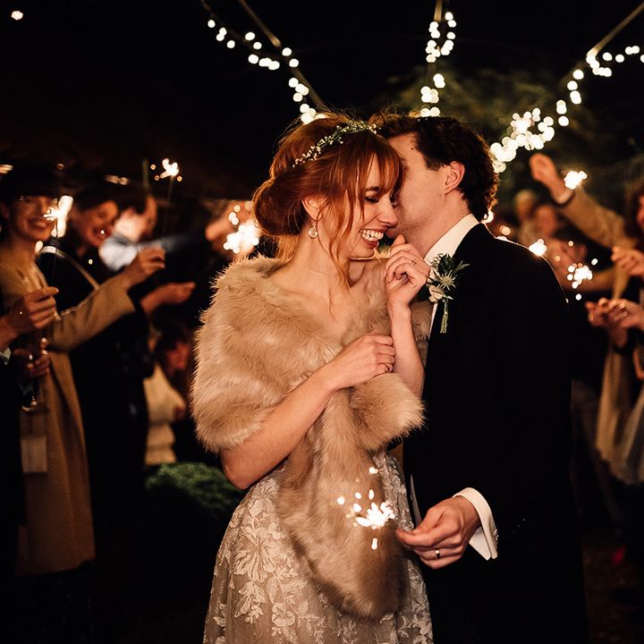 Sparkler exit for bride and groom at Oxnead Hall in Norfolk