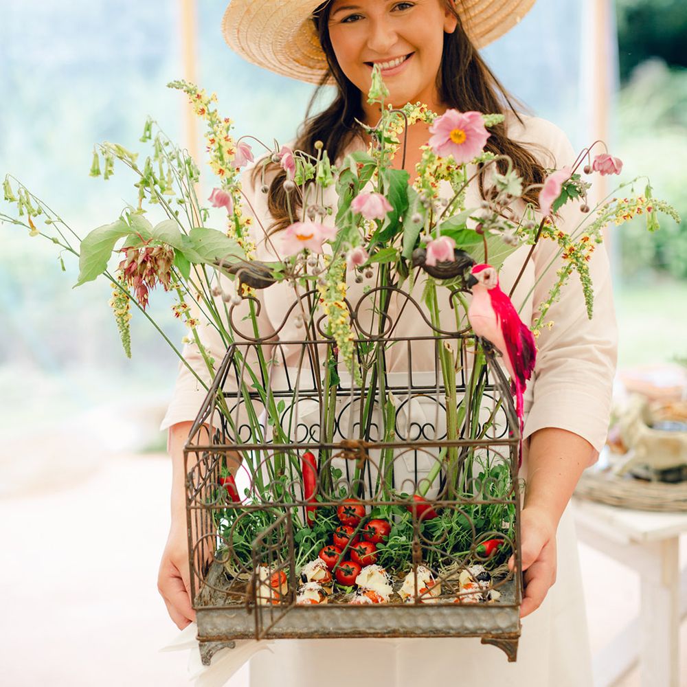 Wildflower wedding decor at marquee wedding