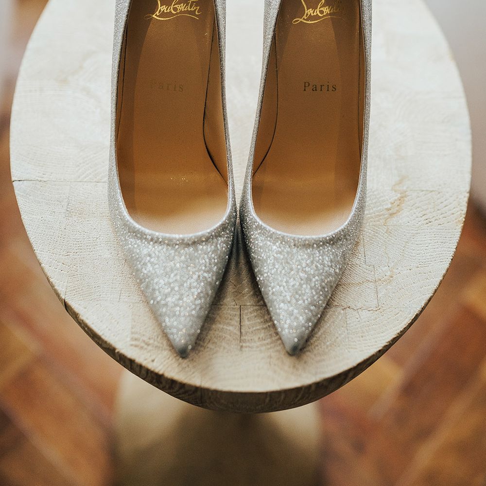 Silver Christian Louboutin wedding shoes 