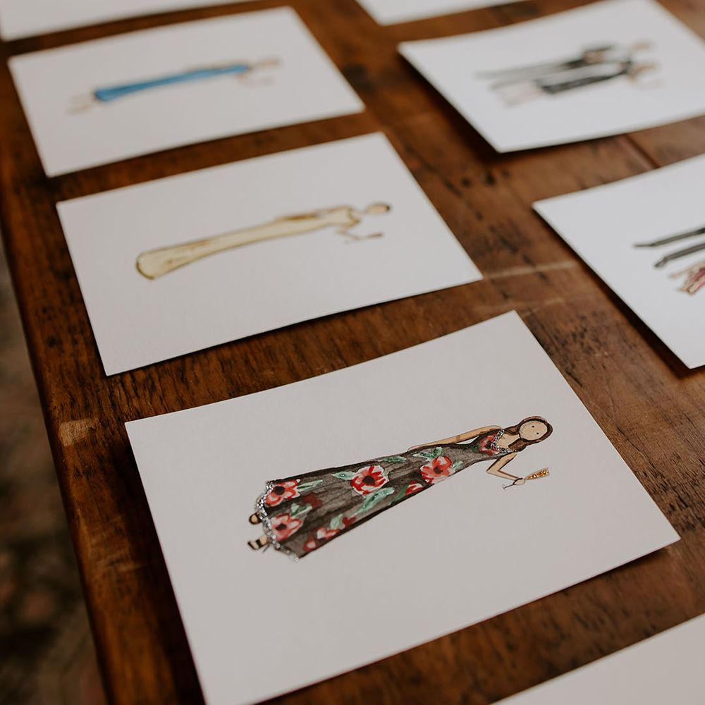 Watercolour portraits of wedding guests for personalised favours 