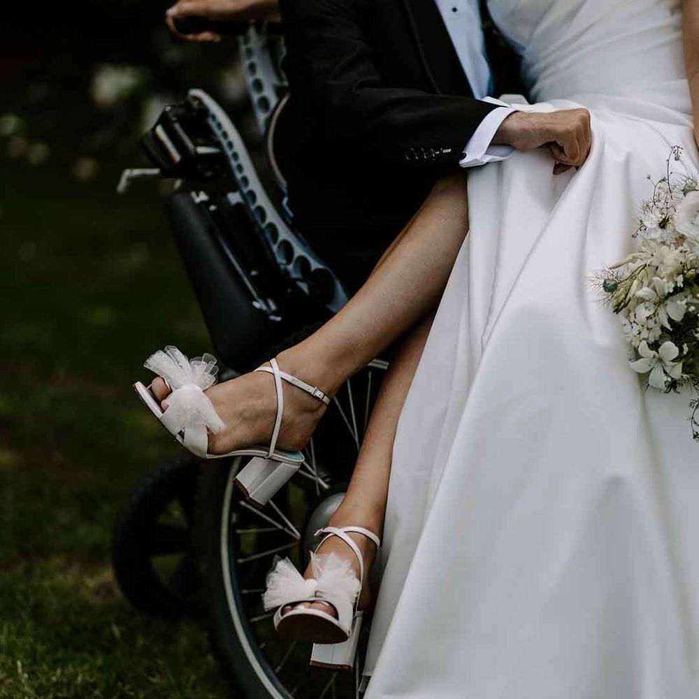 Charlotte Mills bow front wedding shoes with block heels 