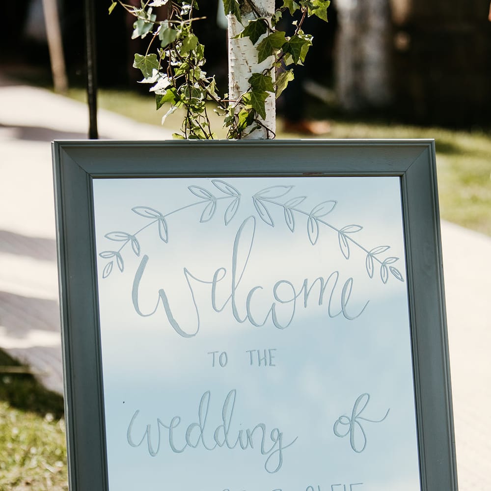 Mirror wedding welcome sign for the tipi wedding 