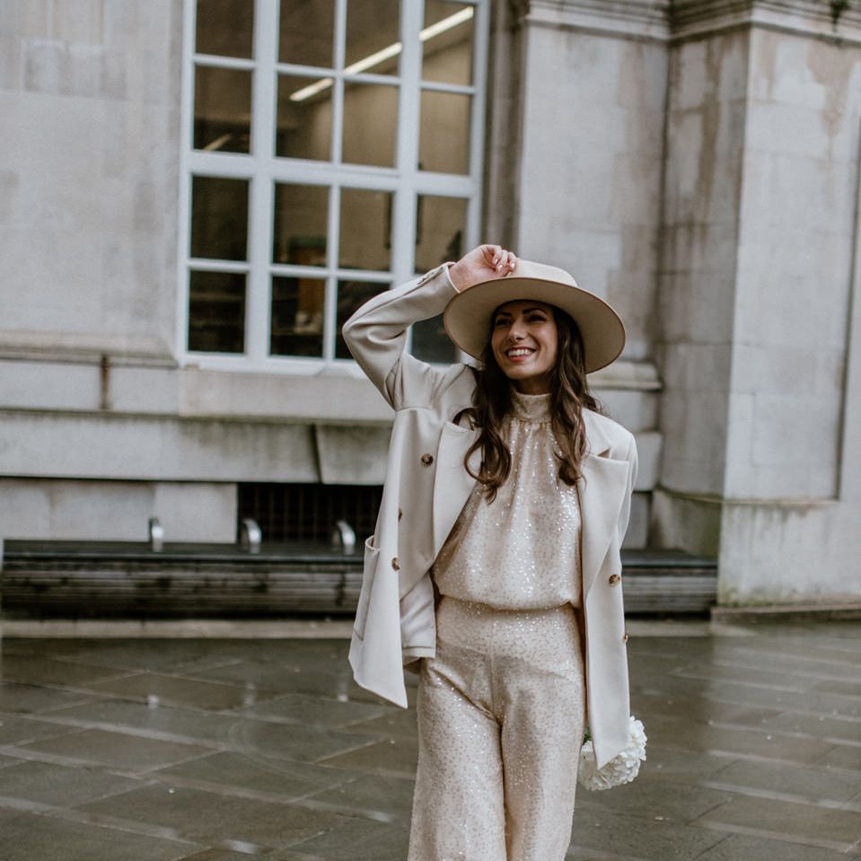 Manchester elopement with bride in The Solange Separates from the Moon Child Bridal and Jean Jackson Couture collaboration 