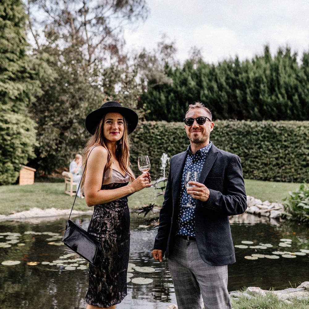 wedding guests at home, back, garden wedding 