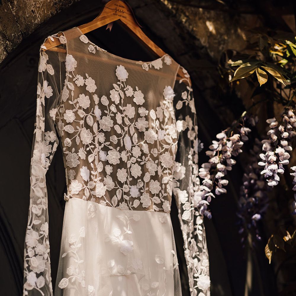 Sheer lace bridal outfit fr Houghton Lodge wedding 