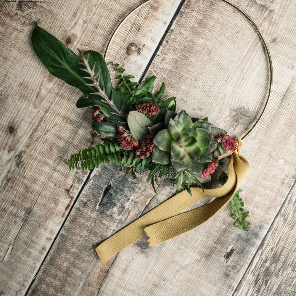 Floral crown with golden ribbon