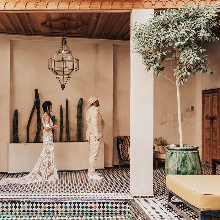 intimate first look moment for the bride and groom as they see each other for the wedding 