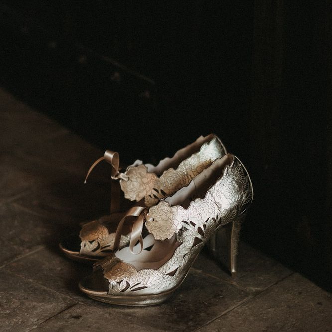 Gold flower wedding high heels