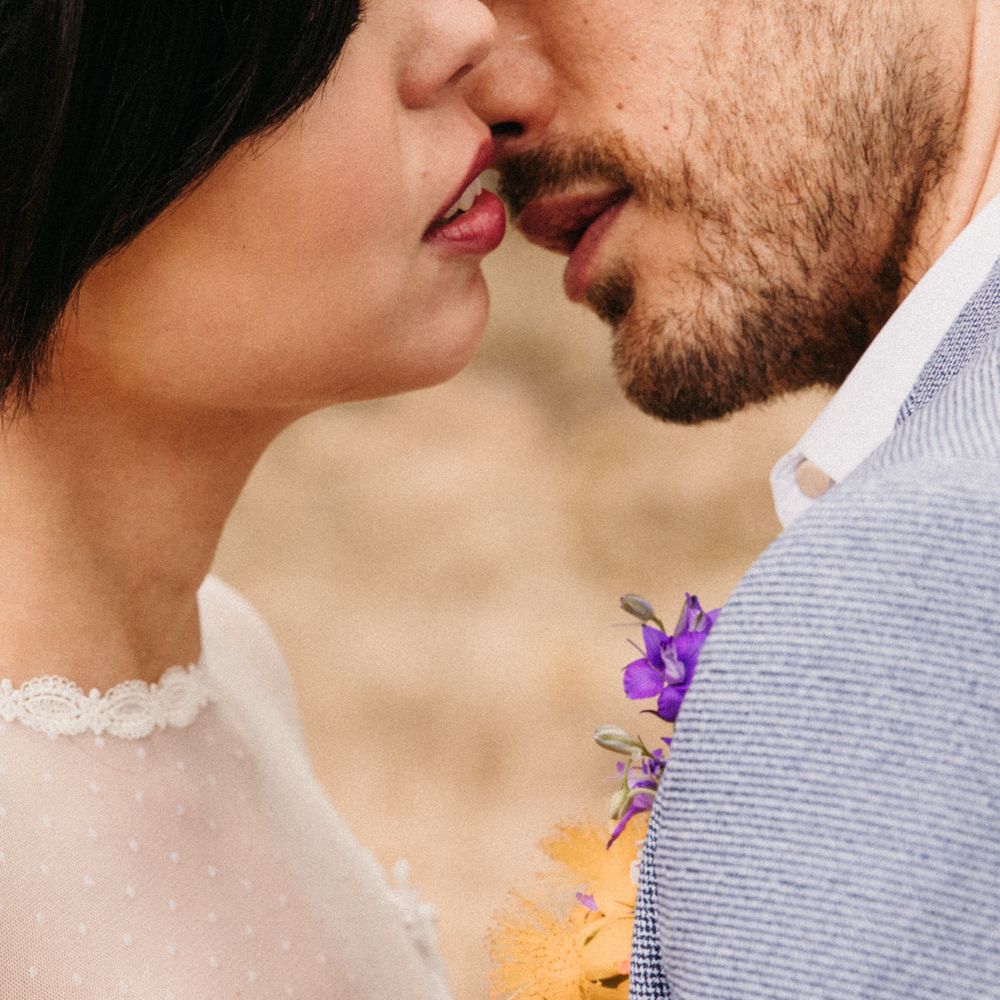 Bride & groom kiss during Spanish elopement