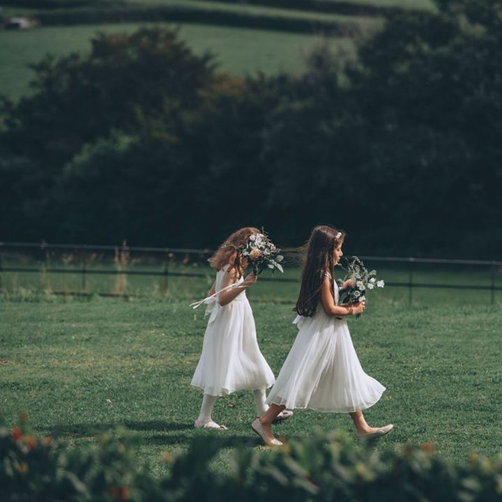 Flower girls at Trevenna Barns venue gardens