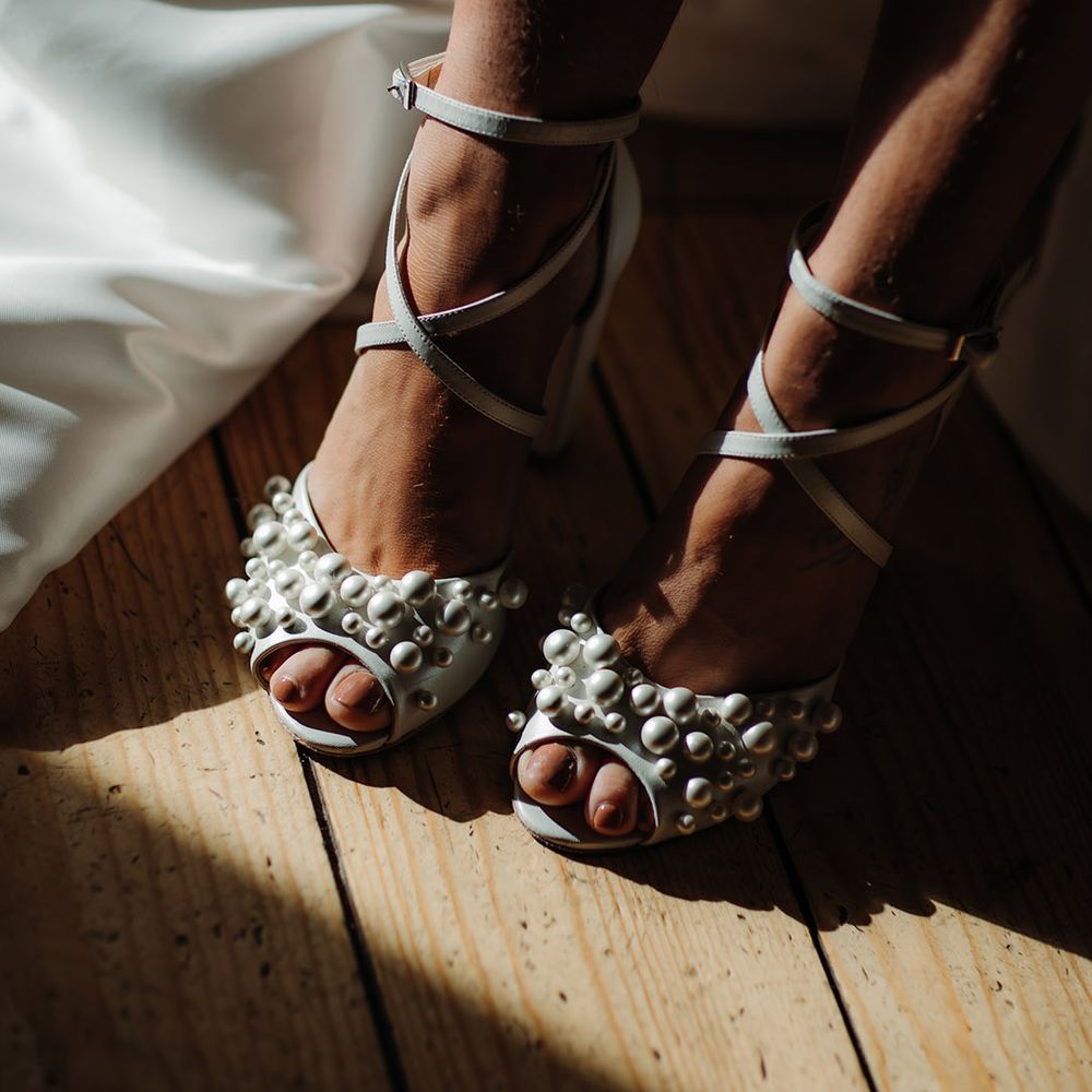 Pearl peep toe Charlotte Mills wedding shoes 