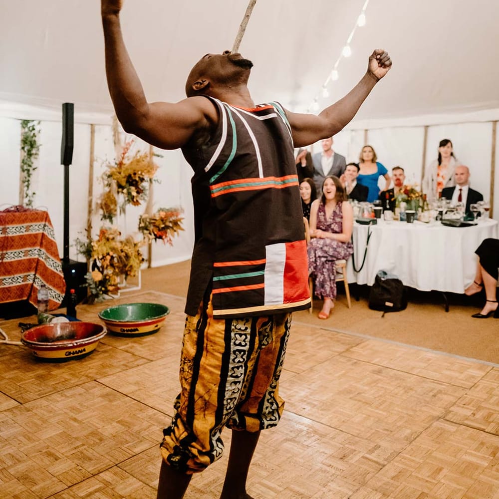 Adanta dancers - live wedding entertainment at Broadfield Court wedding celebrating Nigerian and Chinese traditions