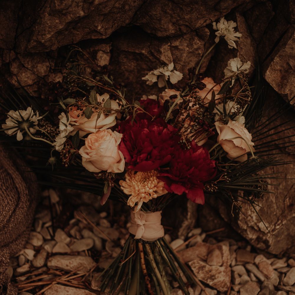 Red and blush wedding bouquet by Wildfire floral co
