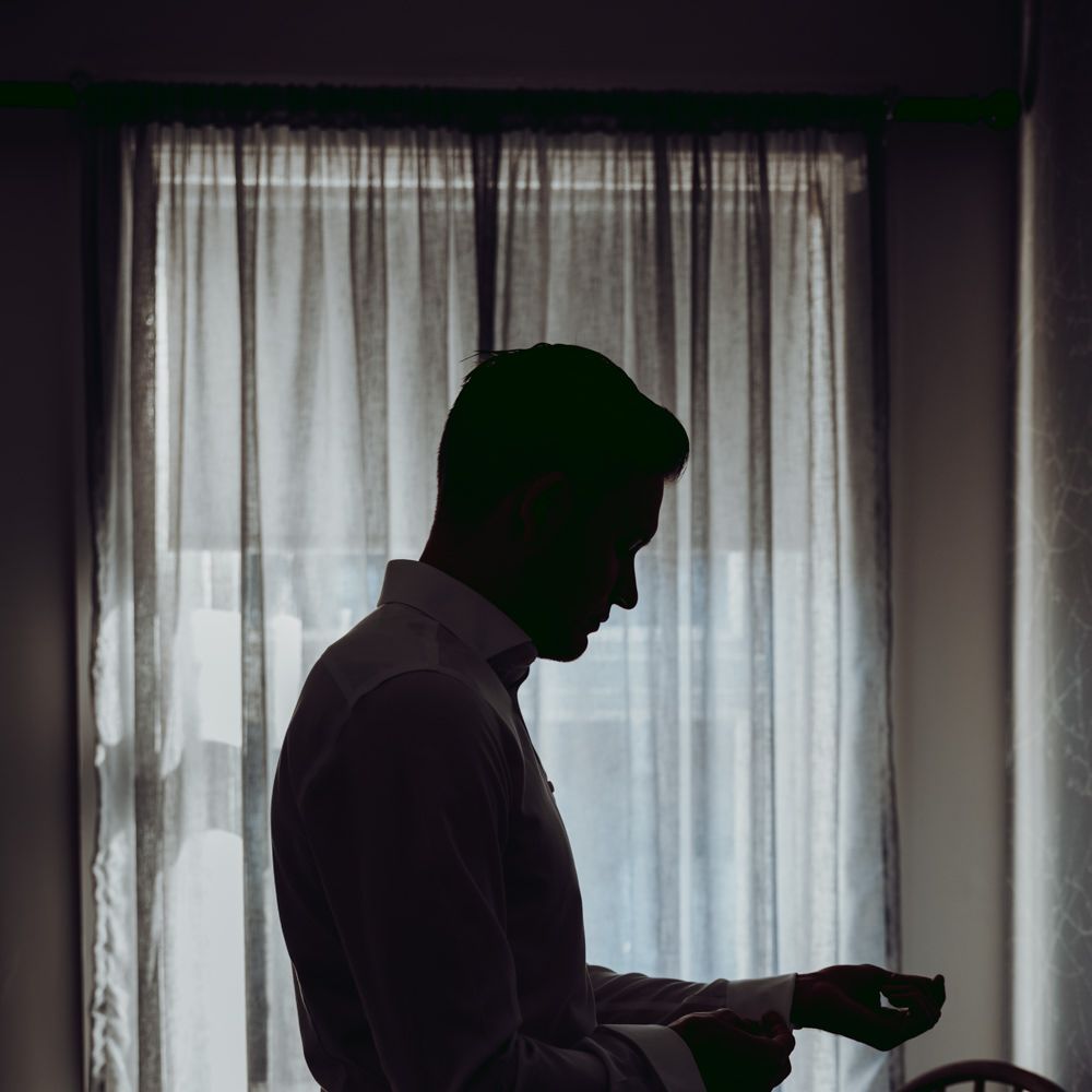 Groom on wedding morning 