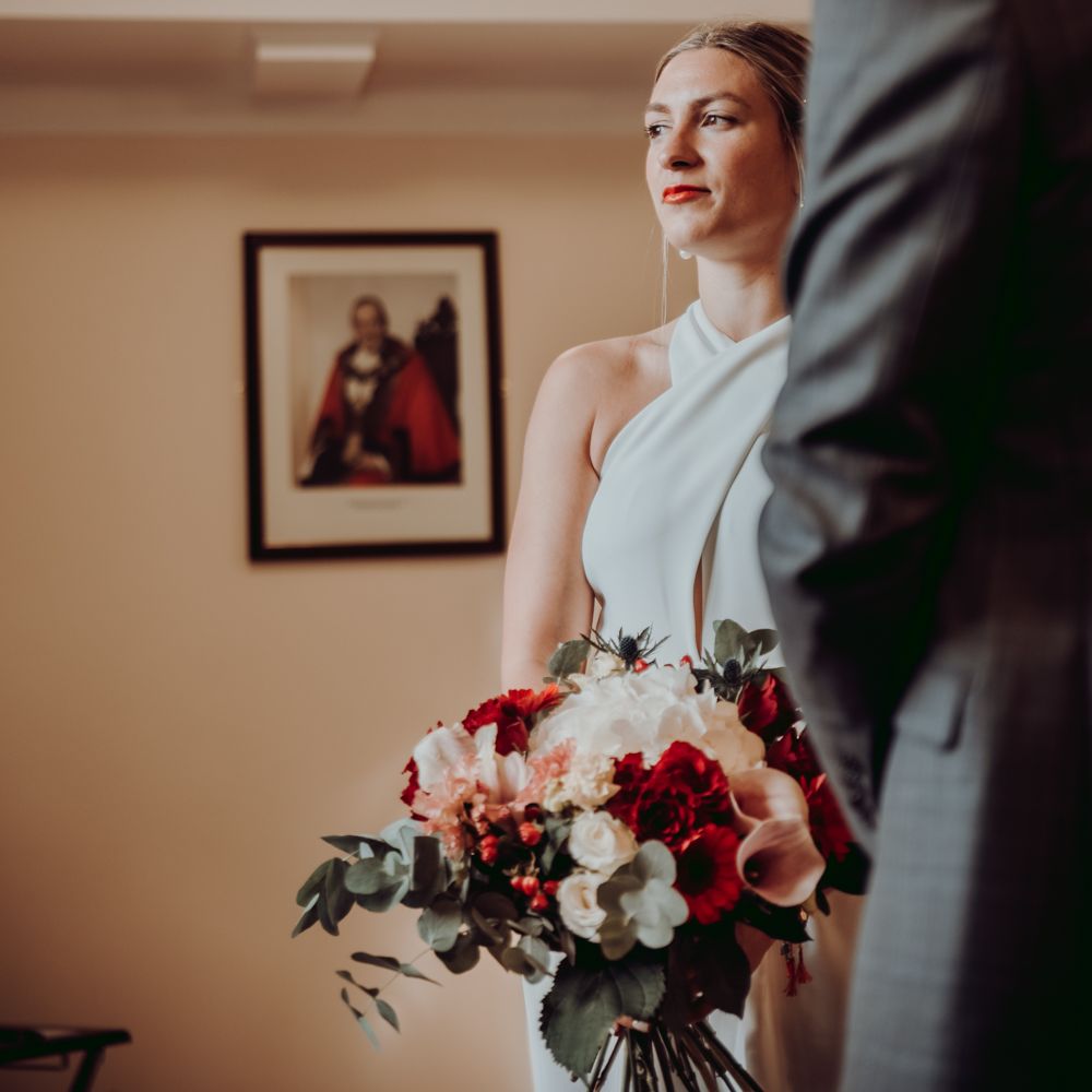 Intimate wedding ceremony at Small Town Hall in Trafford 
