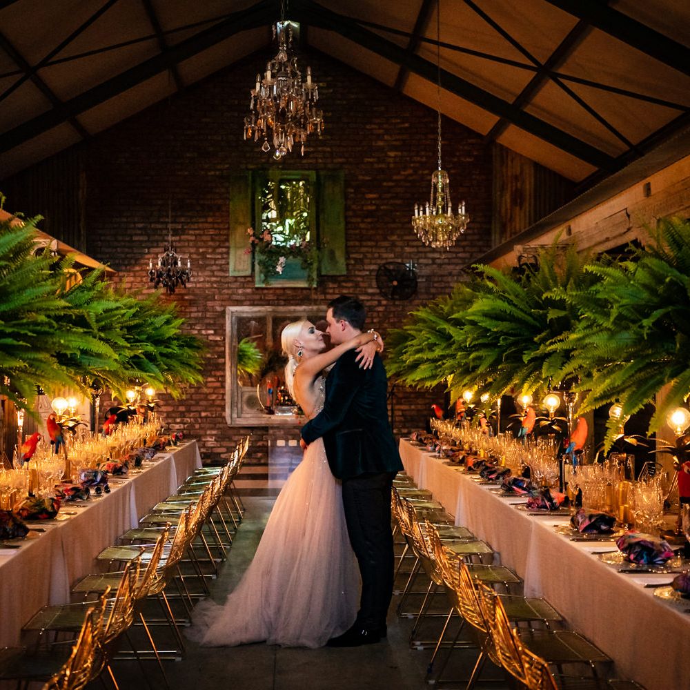 Bride and groom at exotic wedding in South Africa