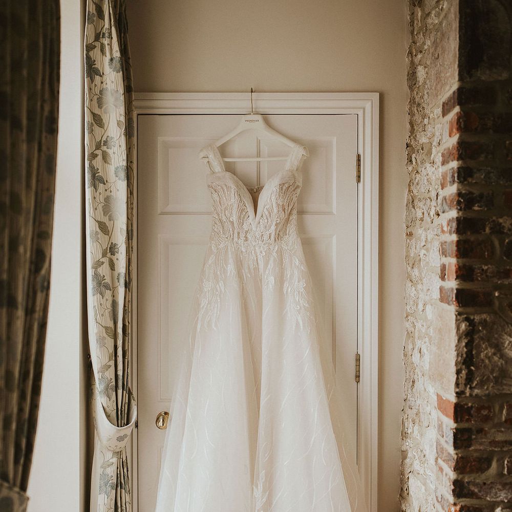 Lace detail Pronovias wedding dress 