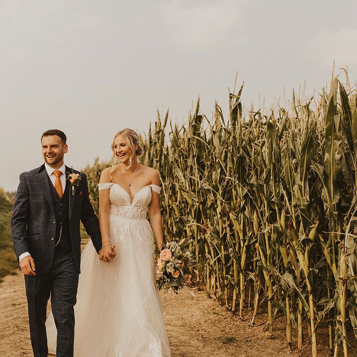 Bride and groom at East Afton Farmhouse wedding 