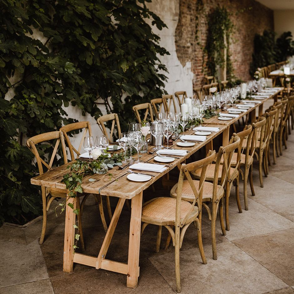 Image of a long dining table set up for weddings and events at Middleton Lodge Estate