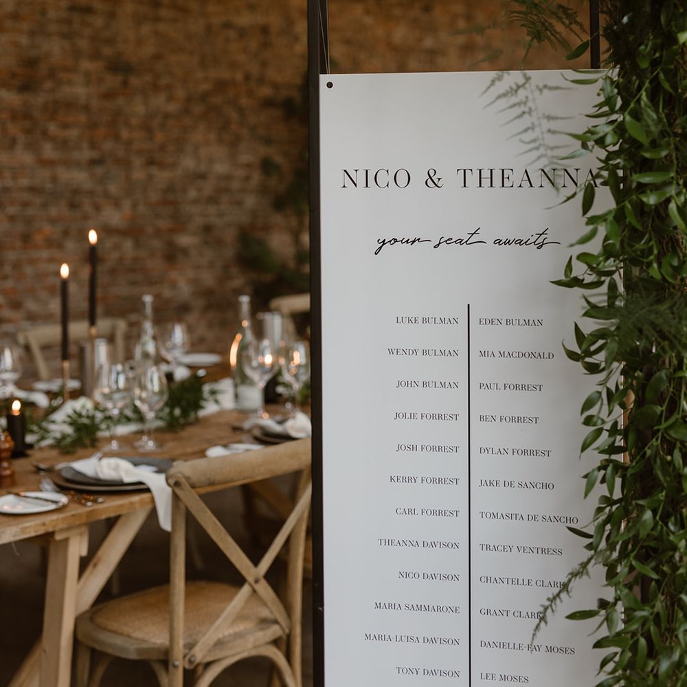 Modern wedding table plan with greenery decoration in the Fig House for Middleton Lodge Wedding