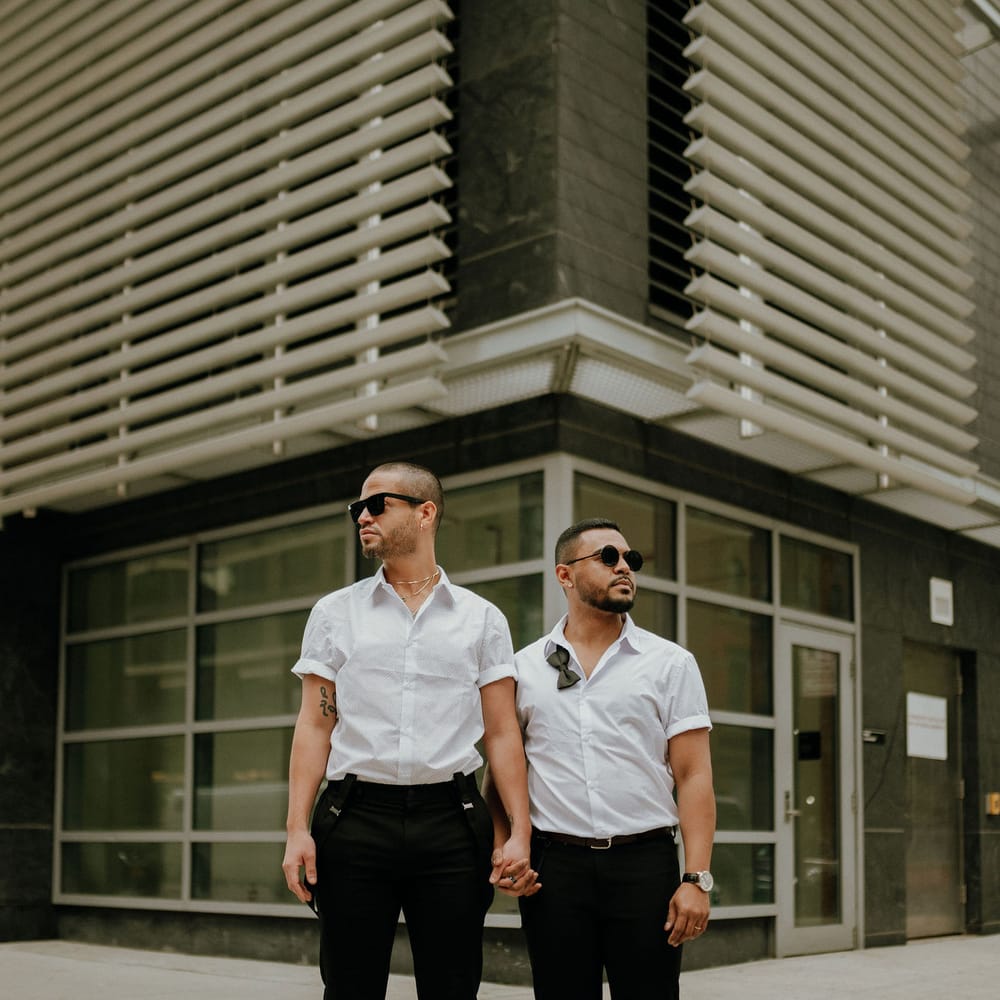Grooms in sunglasses at New York elopement
