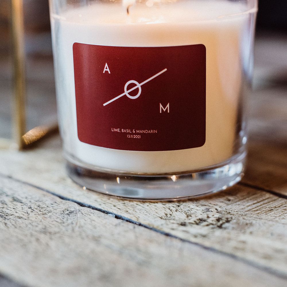 Custom scented candles made for the wedding 