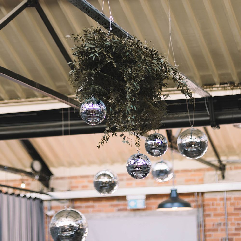 Disco ball wedding decorations at Bowers Mill for party wedding 