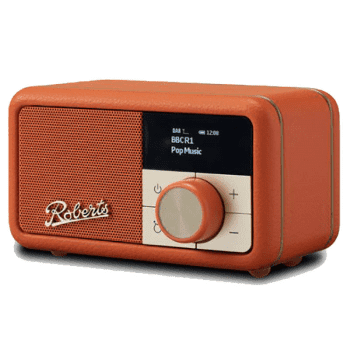 Bright orange retro style radio