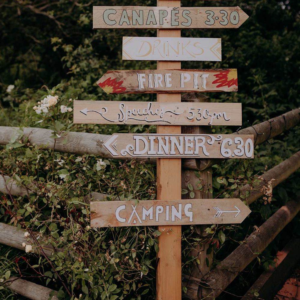 DIY wedding sign with various doodles and details