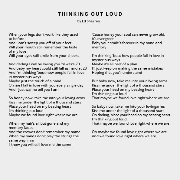 Thinking Out Loud - Ed Sheeran Alternative Wedding Readings