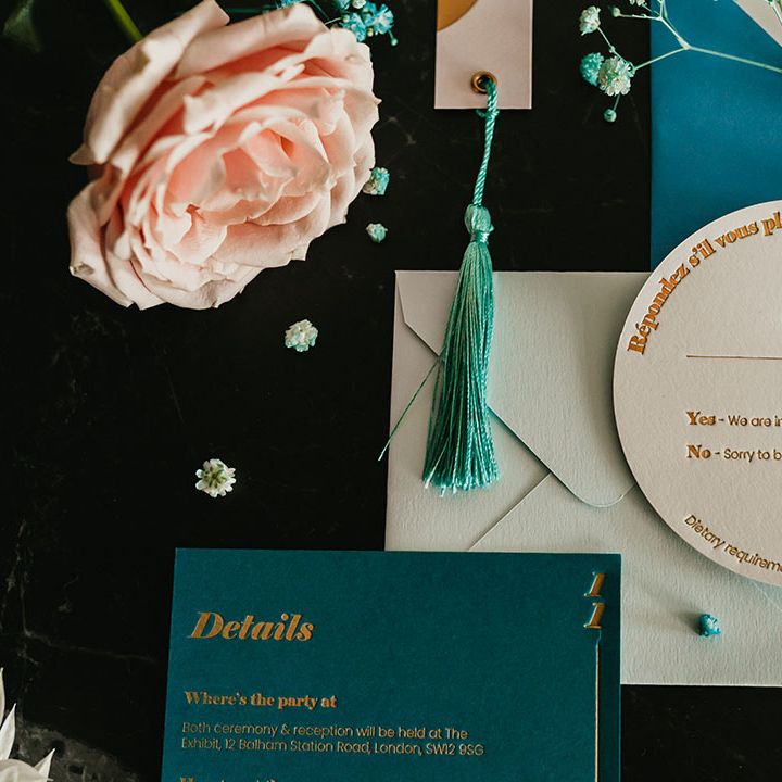 Cream and tedding stationery suite with RSVP and details cards