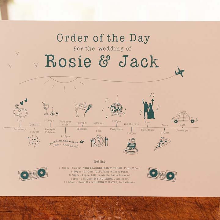 Order of The Day stationery complete with small and personalised illustrations 
