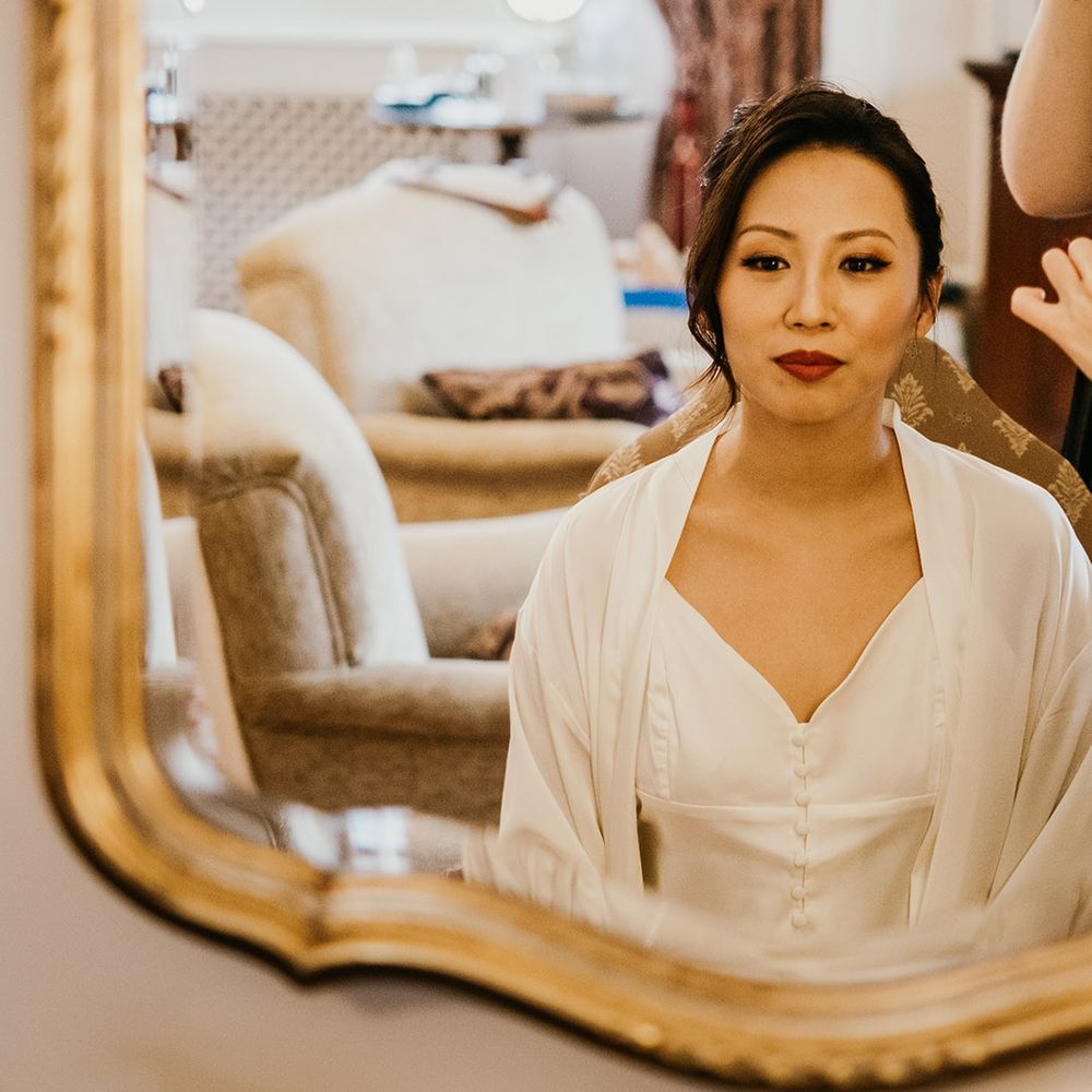 Bride with deep red lipstick