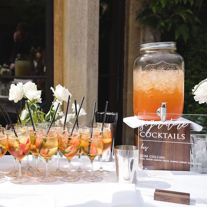 Signature wedding cocktails based on the bride and groom's favourite alcoholic cocktails 