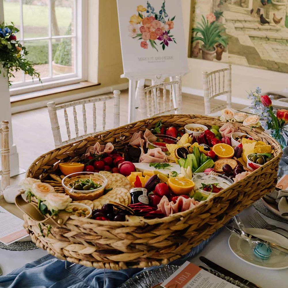 Large wedding grazing platter at stylish and elegant Braxted Park wedding 