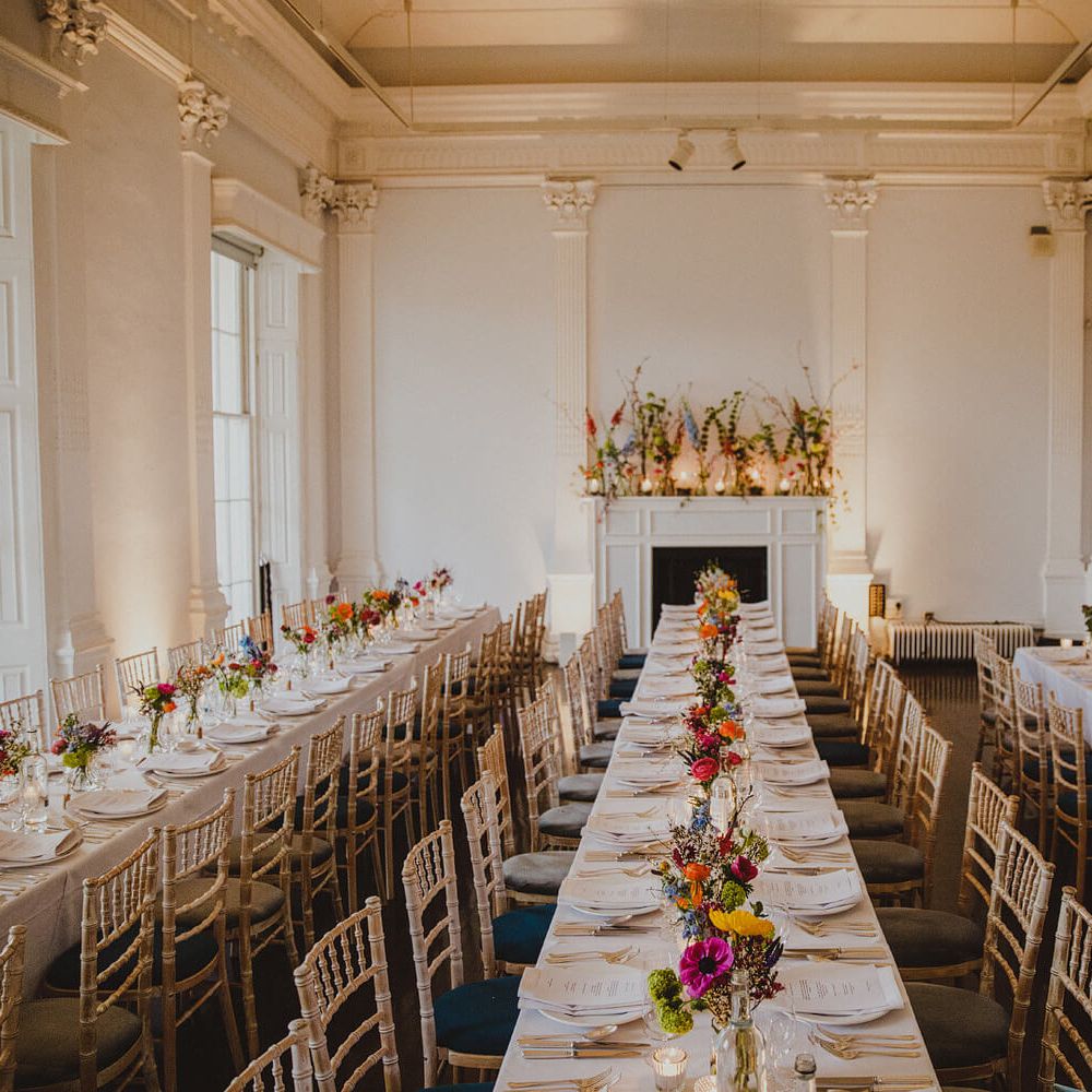 Bright floral tablescape for spring wedding in London