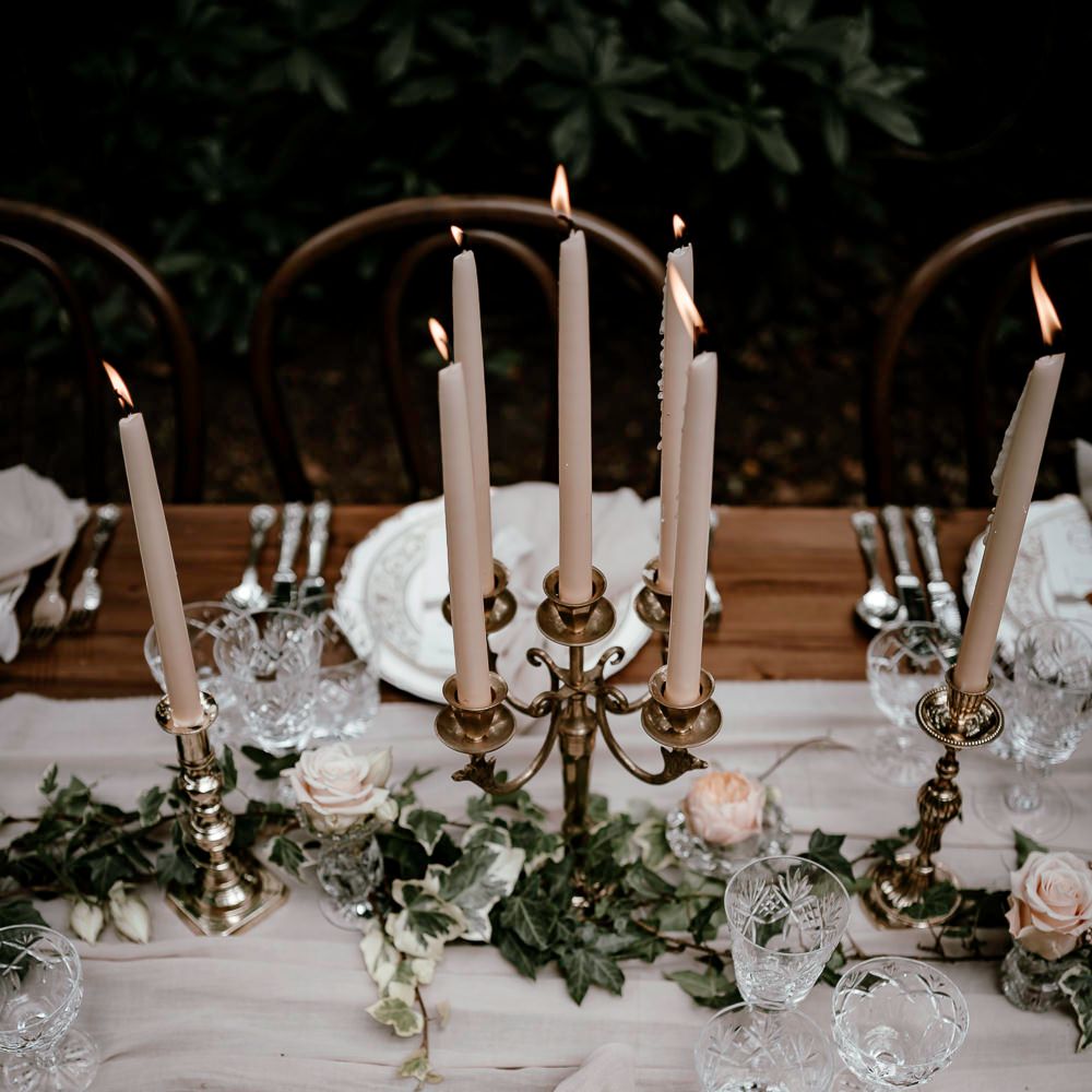 Place setting with vintage cutlery and tableware