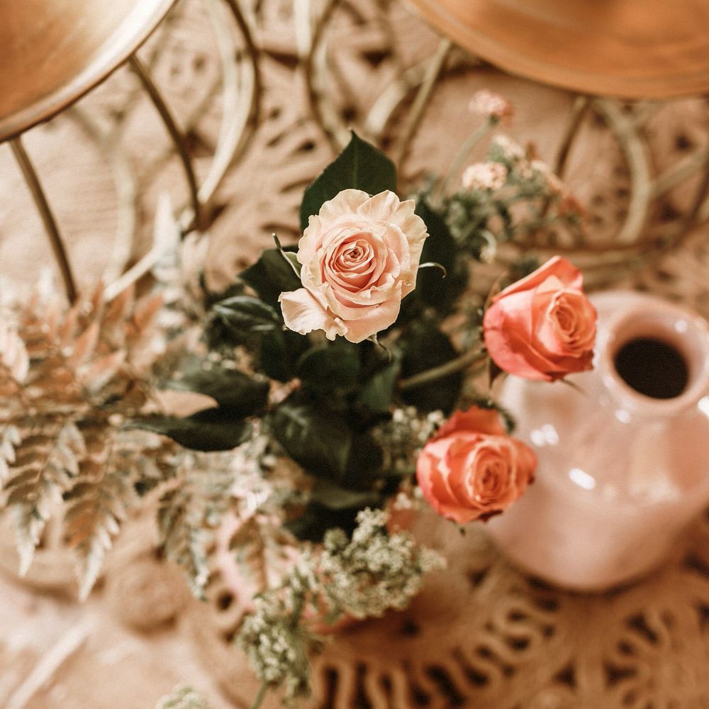 blush pink, peach a coral roses 