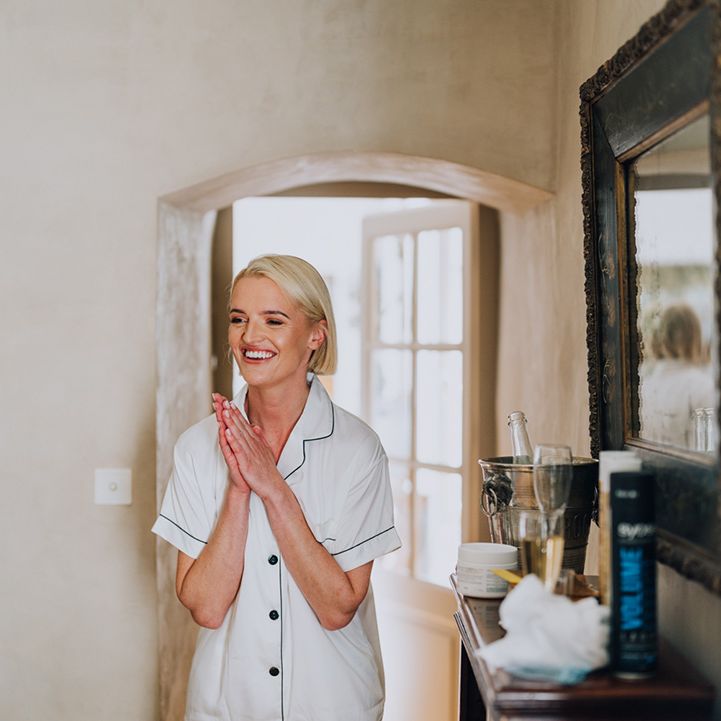 bride in white satin wedding morning pyjamas 