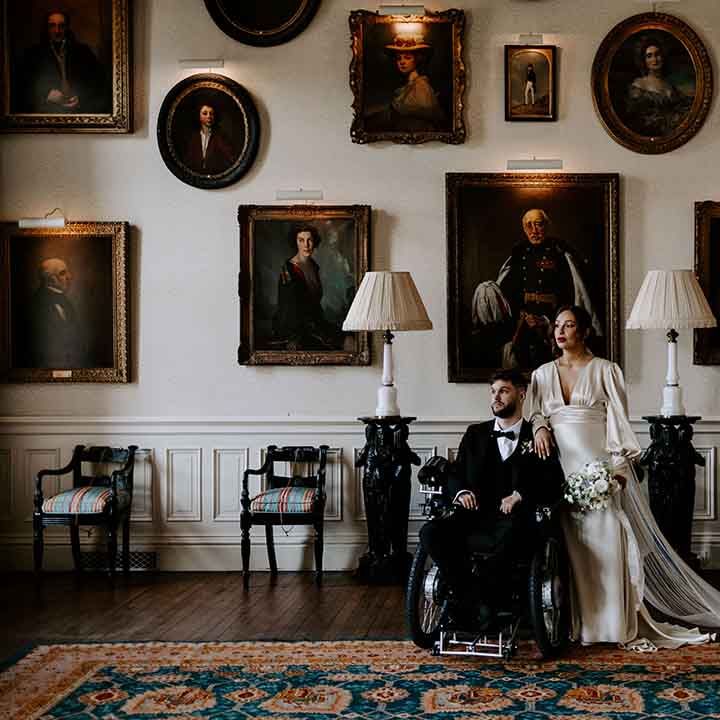 interabled couple at Capesthorne Hall accessible wedding venue 