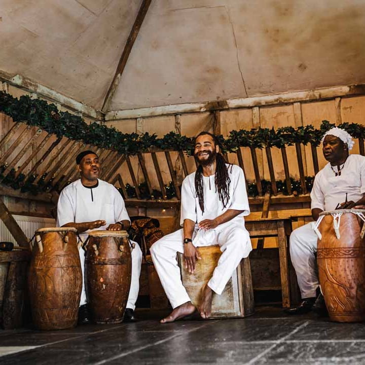 Live wedding music - Ghanaian drummers performing during wedding reception at Lains Barn