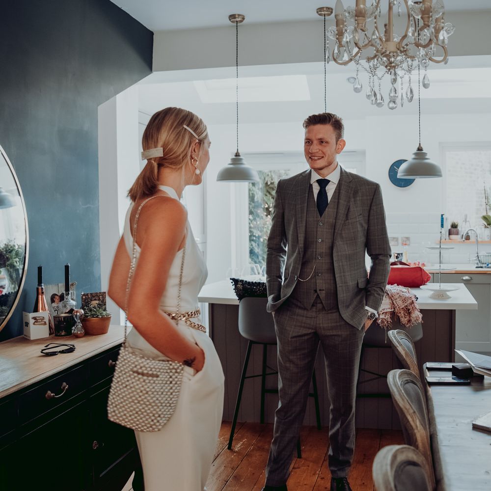 Bride and groom first look for micro wedding 