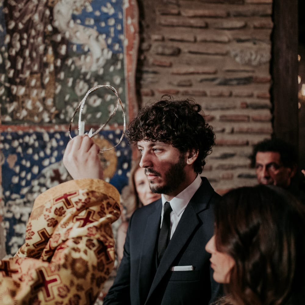 The bride and groom had a religious greek church wedding ceremony