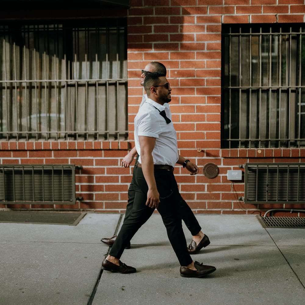 Stylish grooms at gay New York elopement
