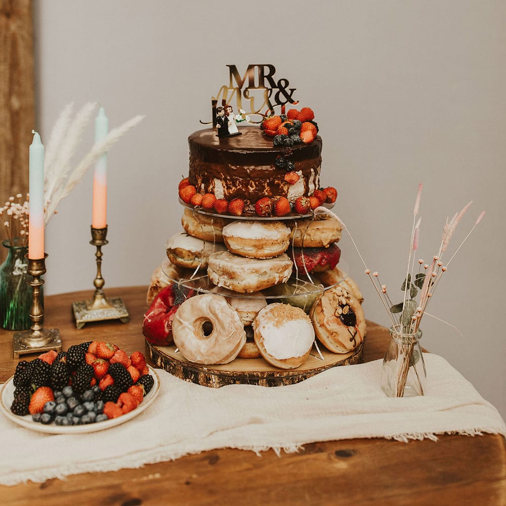Doughnut wedding cake complete with Mrs & Mrs cake topper
