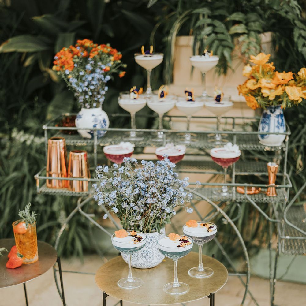 Wedding cocktail display of alcoholic drinks 