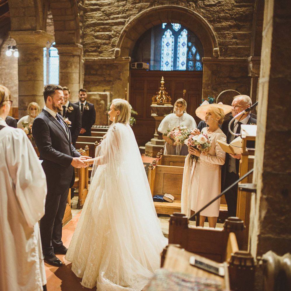 Intimate church wedding ceremony 