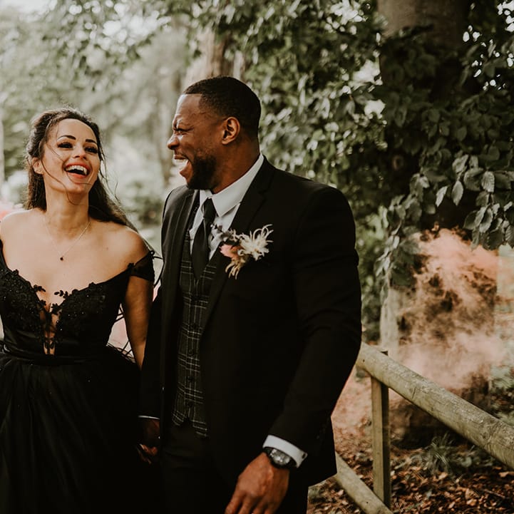 Bride wears black wedding gown on her wedding day